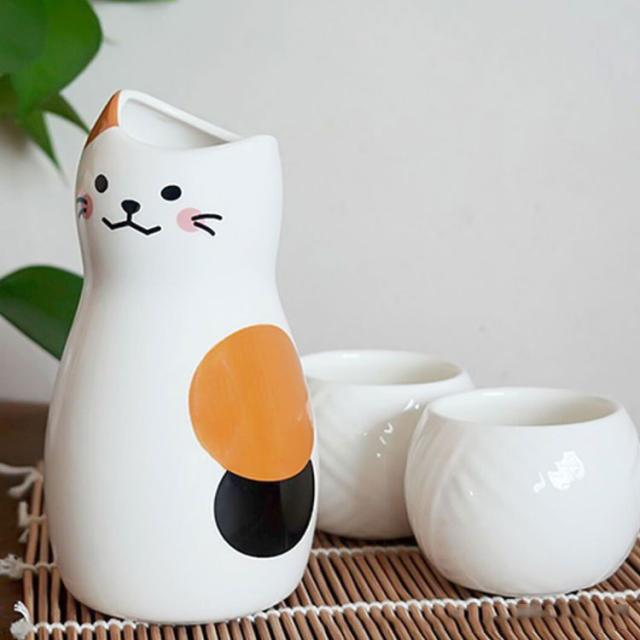 和式 ぐい呑み 3点セット おちょこ お猪口 とっくり 陶磁器 猫柄 梅酒 可愛い おちょこ 徳利セット 酒器 日本酒 和酒 和風 焼酎 盃 冷酒 プレゼント ギフト 誕生日 クリスマス 日常使い ぐい呑み・おちょこ