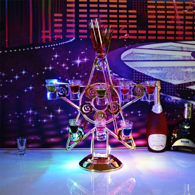 18穴 グラス18個付き LED酒ボトルの表示棚 充電式 LED酒グラス 酒グラススタンド 自動カラーチェンジ グラスホルダー ワインラック テキーラ観覧車 収納ラック 雰囲気作り 忘年会・新年会・誕生日・_1