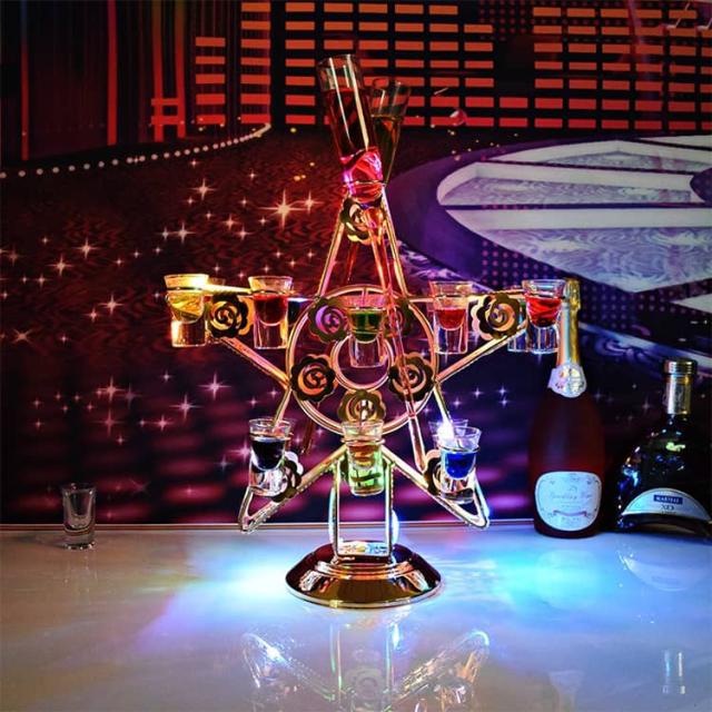 18穴 グラス18個付き LED酒ボトルの表示棚 充電式 LED酒グラス 酒グラススタンド 自動カラーチェンジ グラスホルダー ワインラック テキーラ観覧車 収納ラック 雰囲気作り 忘年会・新年会・誕生日・_2