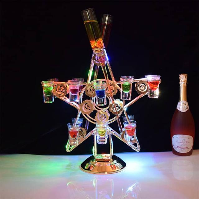18穴 グラス18個付き LED酒ボトルの表示棚 充電式 LED酒グラス 酒グラススタンド 自動カラーチェンジ グラスホルダー ワインラック テキーラ観覧車 収納ラック 雰囲気作り 忘年会・新年会・誕生日・_3