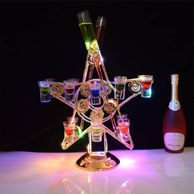 18穴 グラス18個付き LED酒ボトルの表示棚 充電式 LED酒グラス 酒グラススタンド 自動カラーチェンジ グラスホルダー ワインラック テキーラ観覧車 収納ラック 雰囲気作り 忘年会・新年会・誕生日・_4