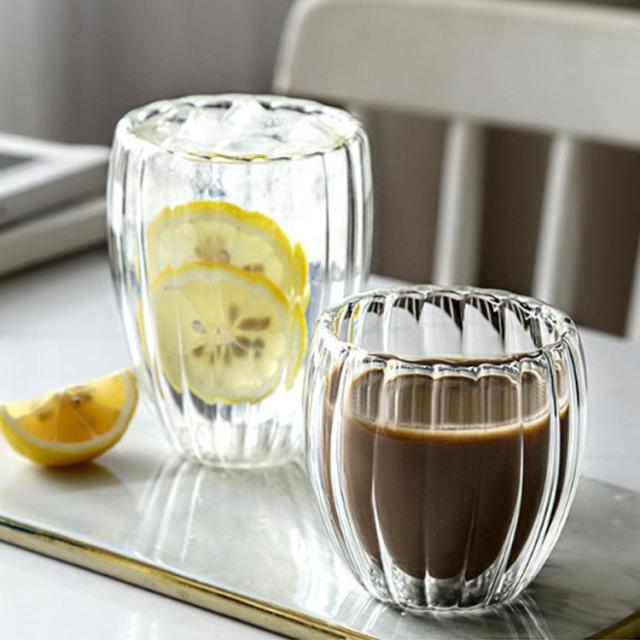 ダブルウォール グラス 4個セット 耐熱 ガラス コップ 波紋 おしゃれ  