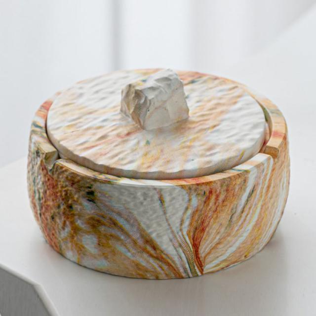 灰皿 陶器 大理石調 フタ付 はいざら オシャレ 北欧 セラミック