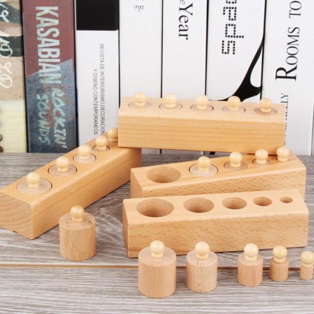 円柱さし 4本セット モンテッソーリ教育 木製パズル おもちゃ 知育玩具