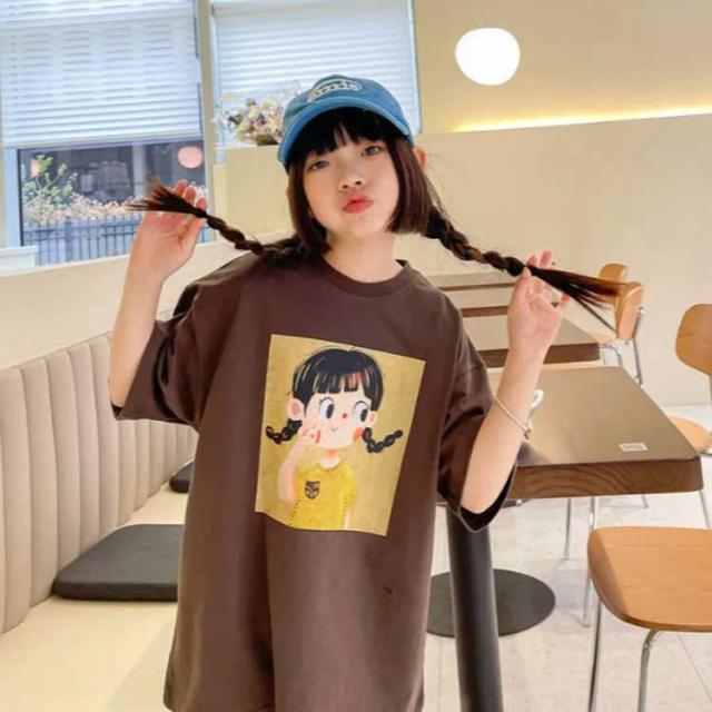 キッズ 半袖 Tシャツ 女の子 ロング丈 BIG tシャツ ビッグシルエット 