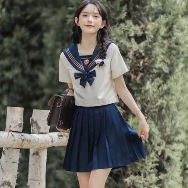 セーラー服 半袖 制服 学生服 高校生 女子制服 スクール風 上下セット コスチューム 2点セット 刺繍 蝶結び 可愛い JK制服 コスプレ  学園の通販はau PAY マーケット - boccastore | au PAY マーケット－通販サイト