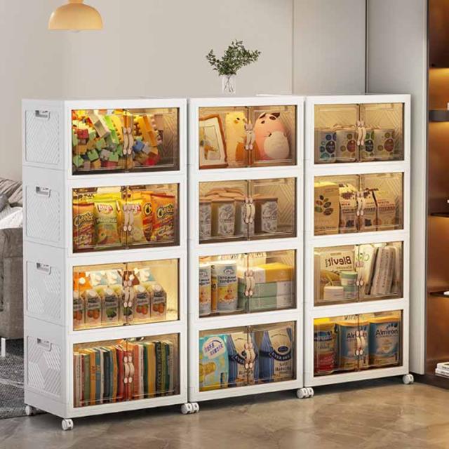 二段 収納ケース 折りたたみ 前開き キャスター付き 収納棚 扉付き