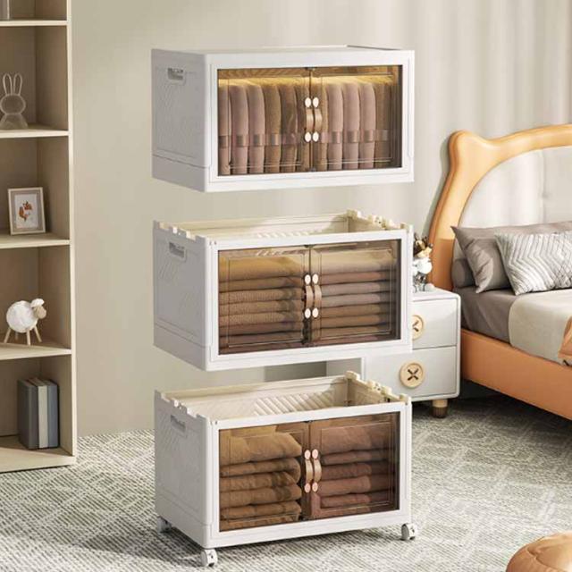 ベージュ木製衣装ケース 両開き扉付き ベージュ木製衣装ケース 両開き扉付き 扉付きカラーボックス収納の通販