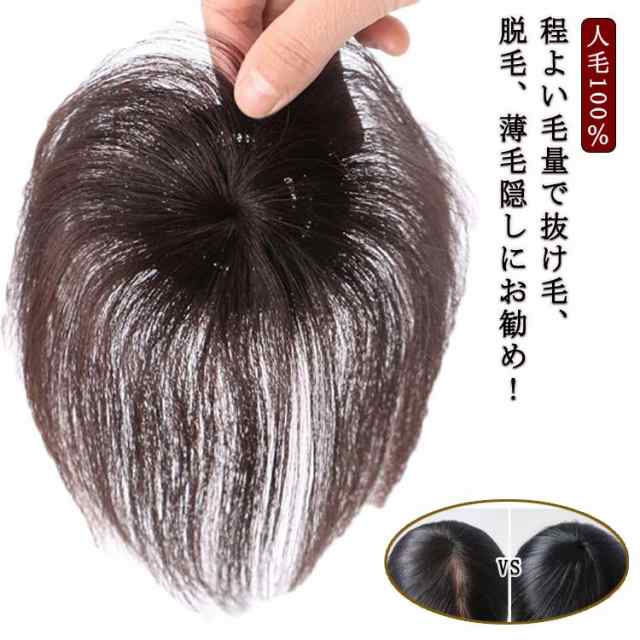 ウィッグ ヘアピース 黒 部分 つむじ 頭頂部 薄毛 円形脱毛症 人毛