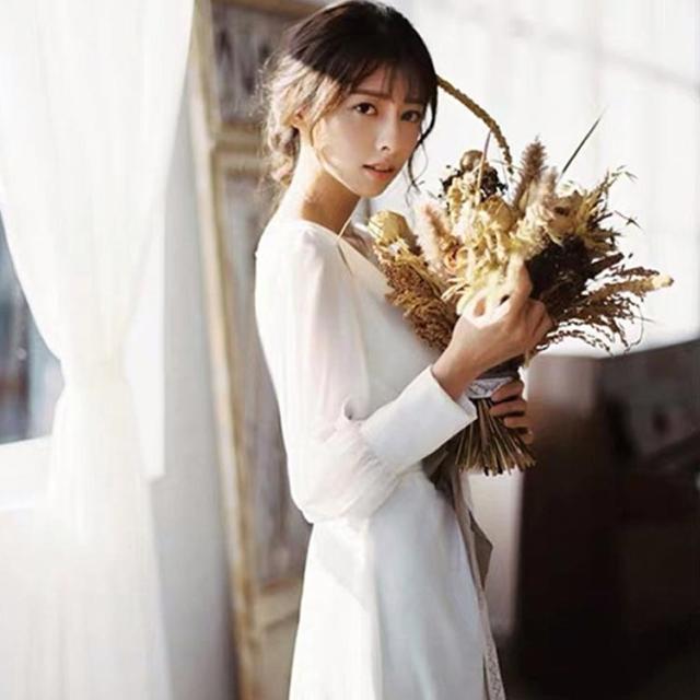 大人気です！】ウェディングドレス 長袖 二次会 白 袖付き