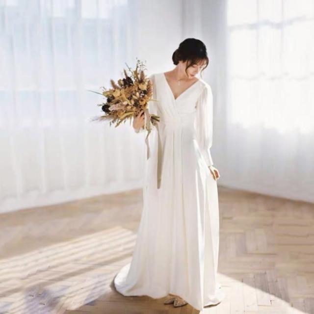 【大人気です！】ウェディングドレス 長袖 二次会 白 袖付き パフスリーブ フォトウェディング ウエディングドレス フォトウェディング 花嫁ドレス 二次会 花嫁 カラードレス 結婚式 大人気です！】ウェディングドレス 長袖 二次会 白 袖付き