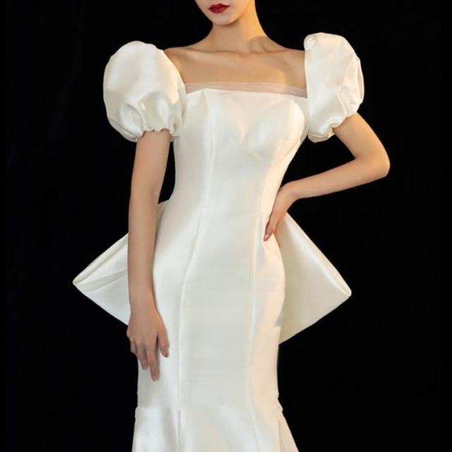 ウェディングドレス 長袖 五分袖 マーメイドライン トレーン付きドレス