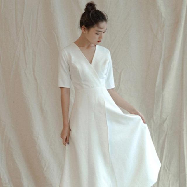 ウェディングドレス ミモレ丈【XS〜XLサイズ】ウエディングドレス