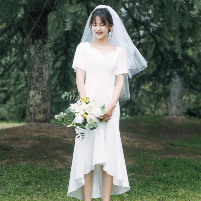 ウエディングドレス ウェディングドレス 袖あり マーメイドライン wedding dress Vネック ドレス 半袖 海外挙式 お呼ばれ 二次会 ビーチフォト ワンピース 花嫁 白 ミモレ ドレス パーティードレス 20代 30代 40代 ウエディングドレス ウェディングドレス 袖あり マーメイドライン