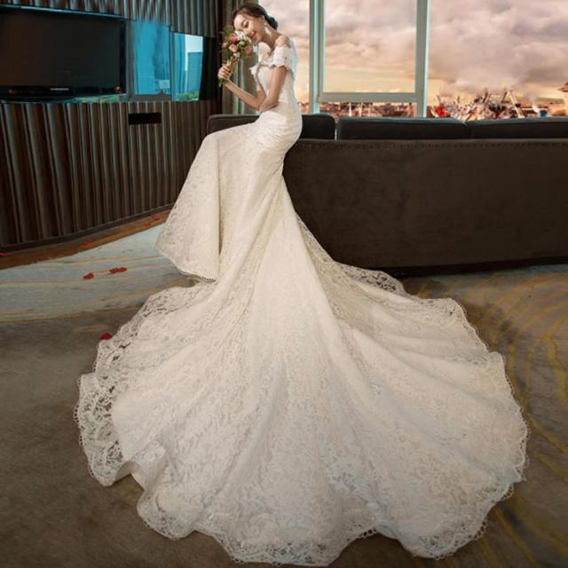 ウェディングドレス マーメイドライン トレーン付き ドレス