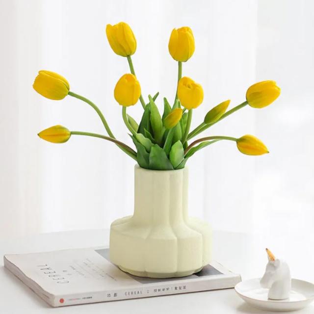 陶器製 袋状花瓶 ベージュ 中型 高15.5cm 一輪挿し 陶器フラワーベース 花瓶 陶器 大型 白 ベージュ