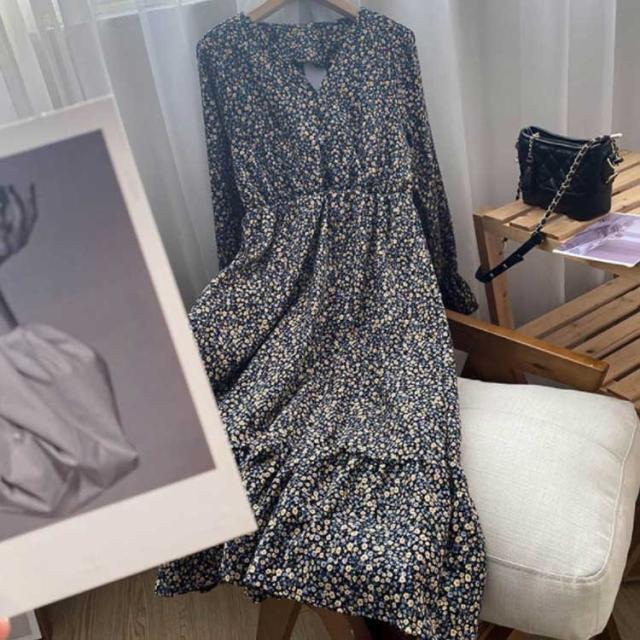 ワンピース 長袖 aライン ワンピ ロングワンピース 花柄ワンピース