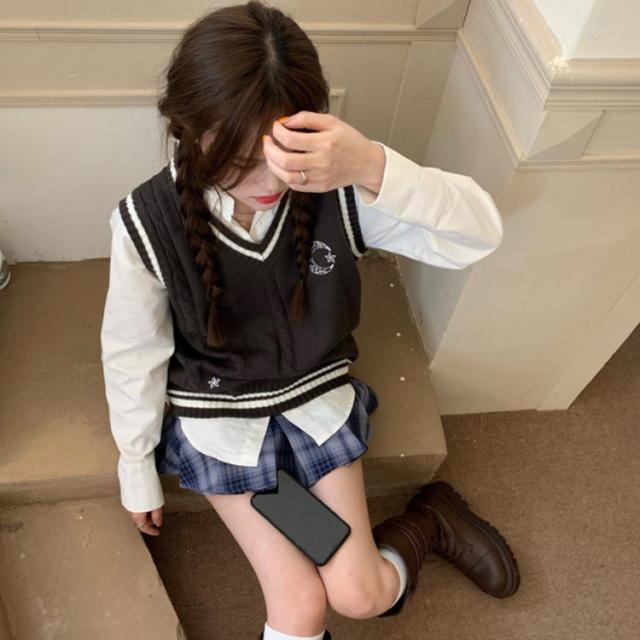 送料無料 スクールベスト 制服 セーター 無地 Vネック 学生服