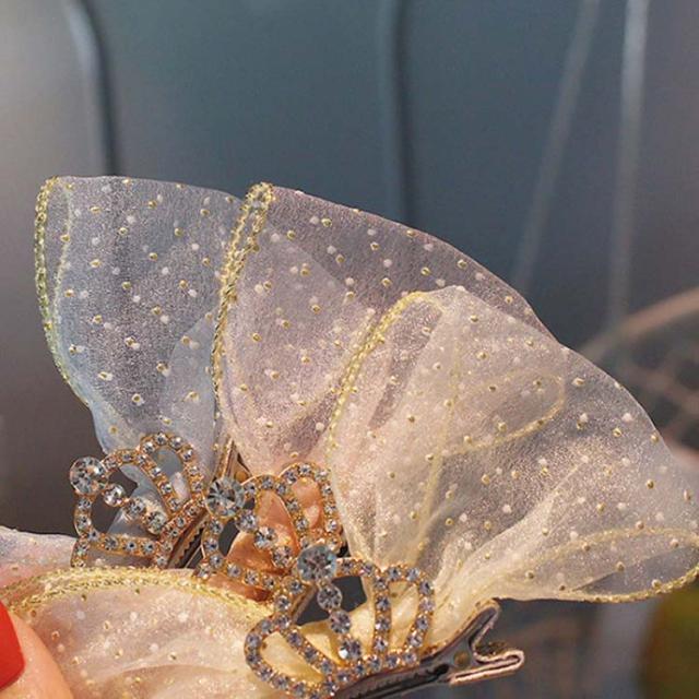 チュール 立体 リボン ヘアクリップ キッズ 女の子 ヘアアクセサリー