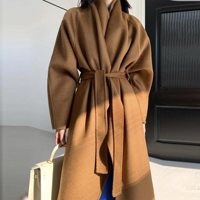 チェスターコート ウール100% ロングコート レディース ビッグカラー