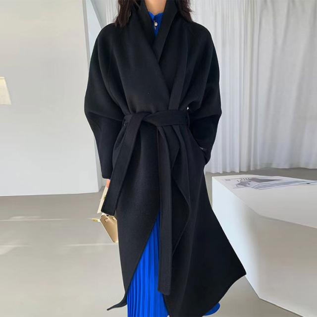 チェスターコート ウール100% ロングコート レディース ビッグカラー