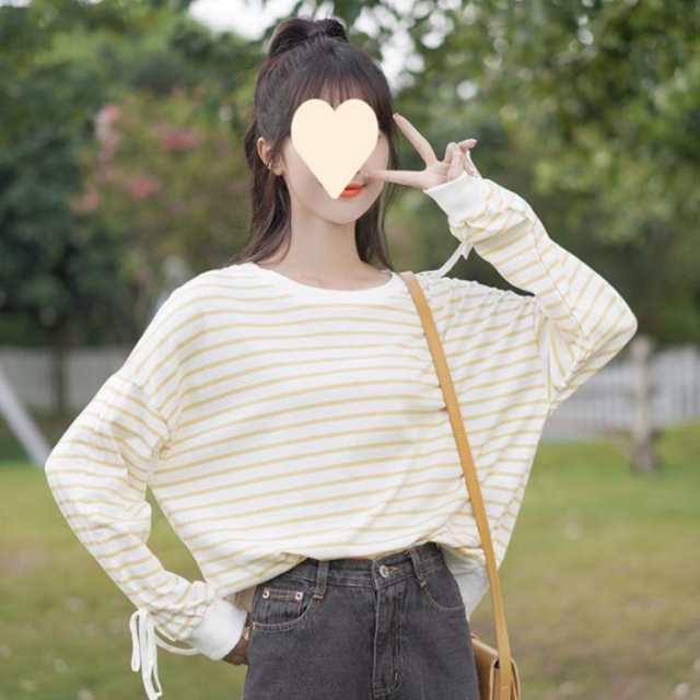 ロンT 長袖 カットソー 袖 絞り ギャザー 可愛い レディース