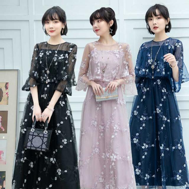 送料無料 ロング丈 パーティードレス 結婚式 ワンピース お呼ばれ 二次会 披露宴 結婚式ドレス レディース 謝恩会 食事会 発表会 かわいい 可愛い おしゃれ お洒落 個性的 お嬢様 大人可愛い 人気 上品 Aライン ドレス レース おすすめ マキシ 体型カバー オススメの通販は