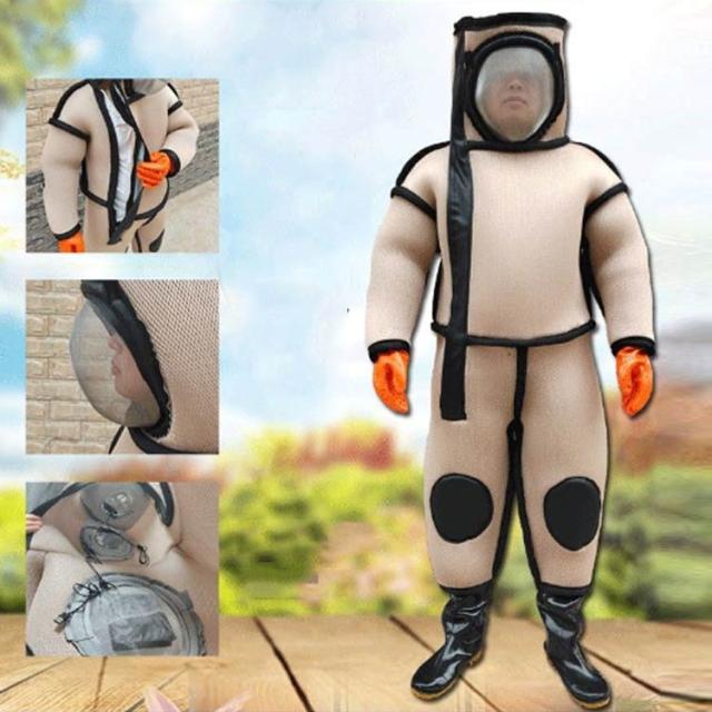 防護服 ハチ防護服 スズメバチ駆除用蜂防護服 通気性 フェイスネット付き スズメ蜂 つなぎ服 スズメ蜂 蜂の巣 駆除 蜂巣 突き出るマスク 虫よけ 作業服 保護装備 万全防護服 扇風機付属 3つファン付き 手袋 収納袋 メガネ付き 送料無料 160cm-180cm_3