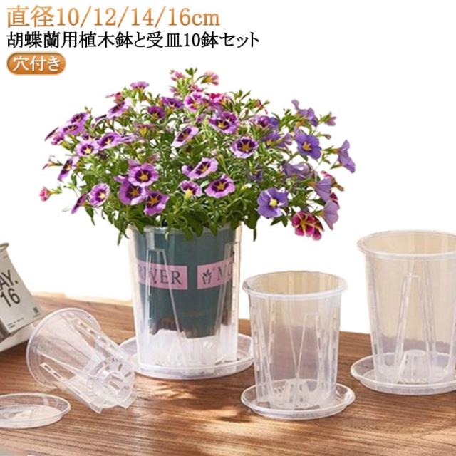 受皿付き 植木鉢 10鉢セット 植木鉢 透明 穴付き プラスチック 蘭の鉢 蝶蘭 植木鉢 屋外 屋内 胡蝶蘭鉢 胡蝶蘭の植え替え オーキッドポット 観葉植物 多肉植物 洋蘭鉢 プランター 保育園ポット 送料無料