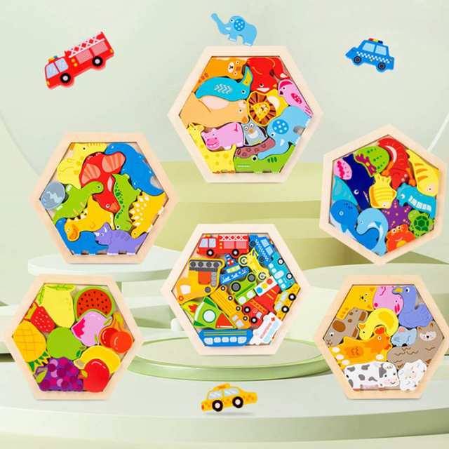 六角形 型はめパズル はめ込み 積み木 木製パズル ブロック 6