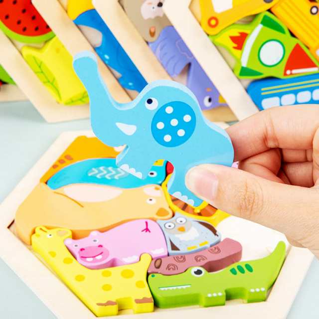 六角形 型はめパズル はめ込み 積み木 木製パズル ブロック 6