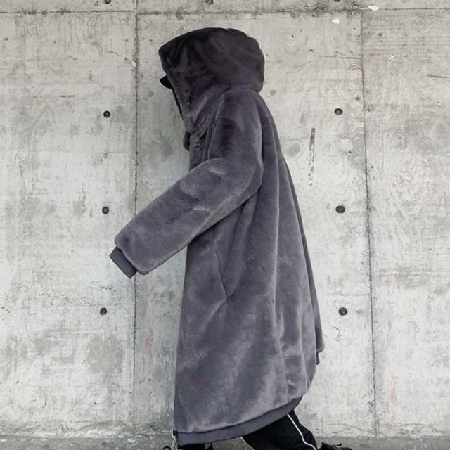 フェイクファー 体型カバー ロングコート オーバーサイズ フリース
