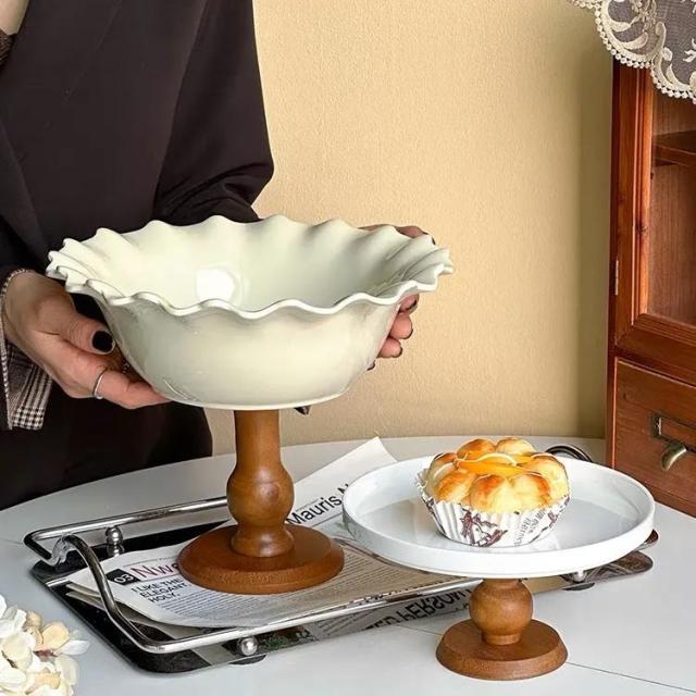  ビンテージ クイーンズウェア フルーツボウル 脚付きボウル フルーツボウル 陶器 ウッド フルーツ 北欧 フルーツ入れ
