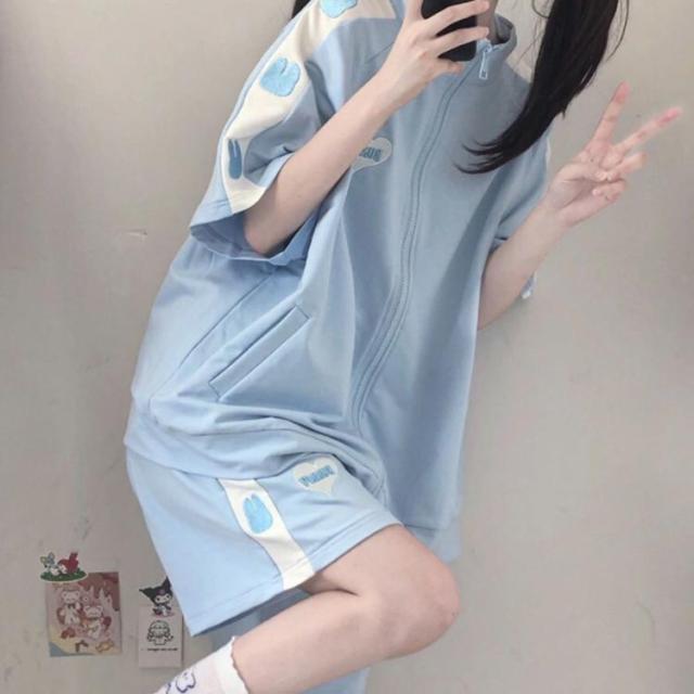 セットアップ 服 2点セット トップス ジャージ 通学 半袖 ゆったり 高校生 服 前開き レディース 春夏 女子 パーカー ショートパンツ 学生 薄手 2点セット 地雷系 ジャージ レディースの通販は - ゆずちゃんshop 通販サイト