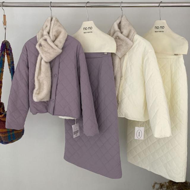 レディース 2点セット キルティング 上下セット ノーカラー 通勤 中綿