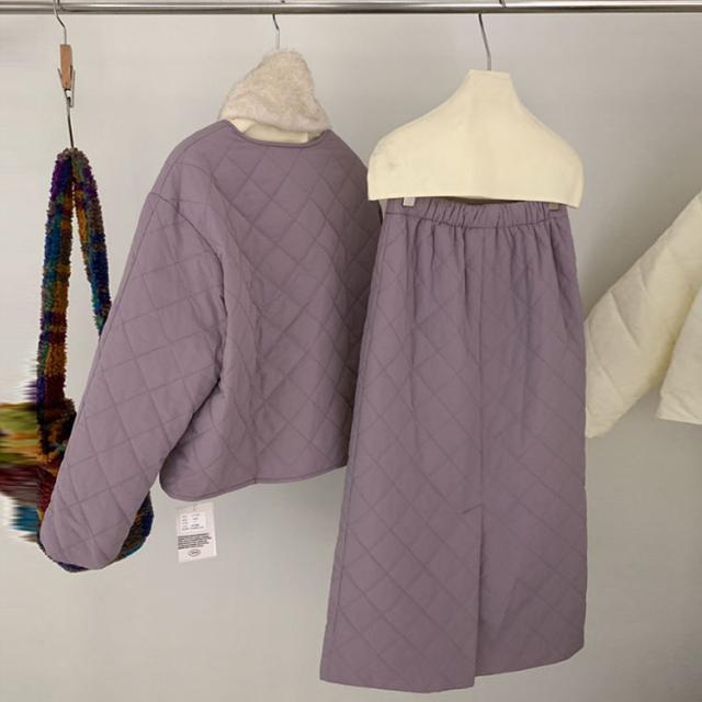 レディース 2点セット キルティング 上下セット ノーカラー 通勤 中綿