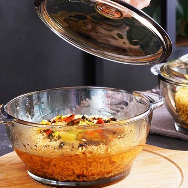 3個セット 耐熱 ガラス ボウル 取っ手付き 両手鍋 蓋付き 1000ml 14cm