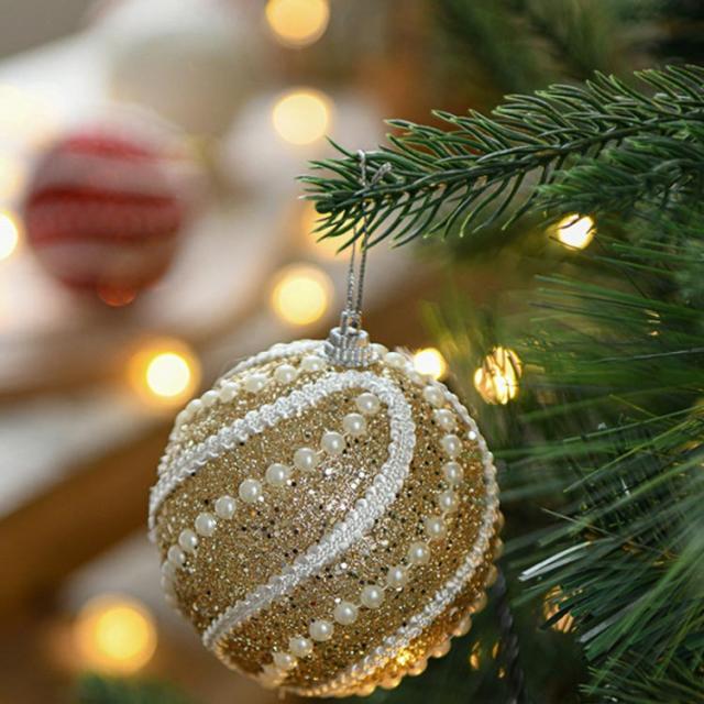 クリスマスツリー オーナメント 6個セット ボール パール付き 8cm