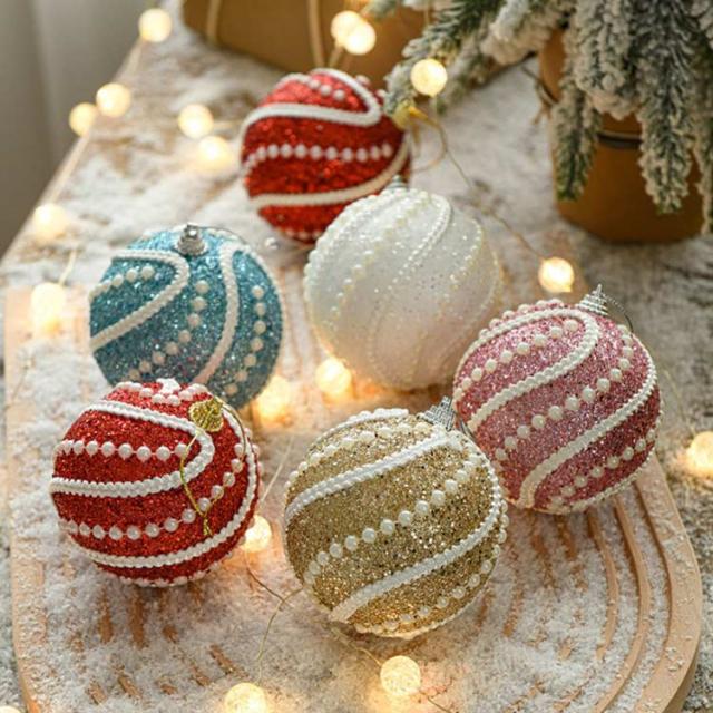 クリスマスツリー オーナメント 6個セット ボール パール付き 8cm