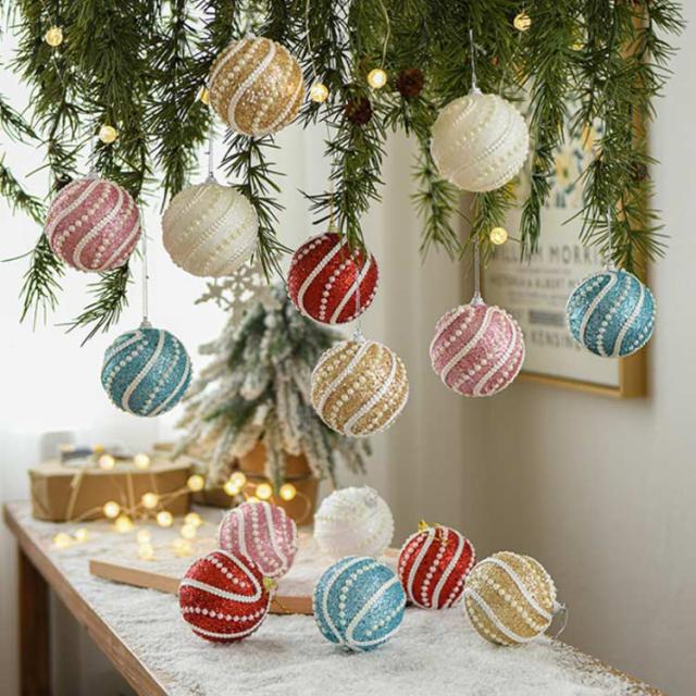 クリスマスツリー オーナメント 6個セット ボール パール付き 8cm 