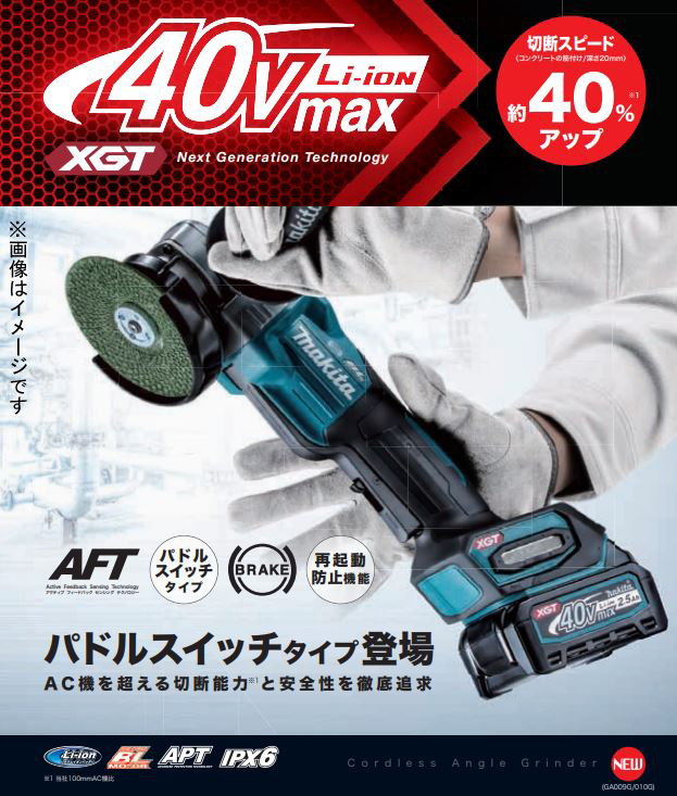マキタ 充電式ディスクグラインダ 125mm パドルスイッチ (本体のみ/バッテリ・充電器なし) makita 40Vmax Li-ion GA010GZ返品種別B_1