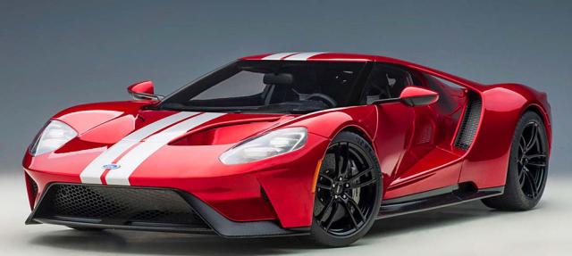 オート工芸 1/12 ジェラルド・r・フォード GT 2017 （メタリック・赤いこと/しろがね色・縞模様）【12106】ミニカー  返品カテゴリー化B