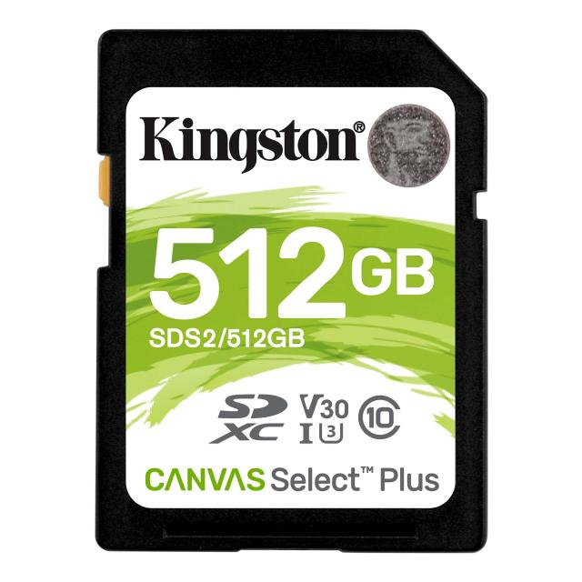 Kingston｜キングストン SDS2/512GB SDXCメモリーカード 512GB Class10 UHS-I U3 V30Canvas Select Plus[SDS2512GB] 返品種別A