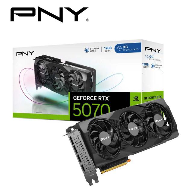 PNY｜ピーエヌワイ VCG507012TFXPB1-O PNY GeFORCE RTX 5070 12GB Overclocked TripleFan / PCI Express 5.0 グラフィックスボード（ブラック）[VCG507012TFXPB1O] 返品種別B