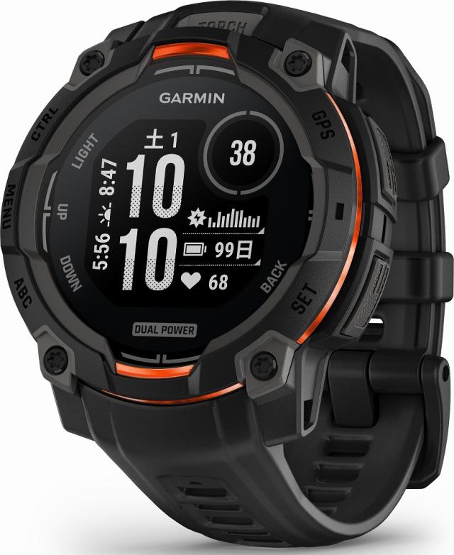 ガーミン Instinct 3 Dual Power 45mm Black【Suica対応】スマートウォッチ 010-02934-30[0100293430] 返品種別A