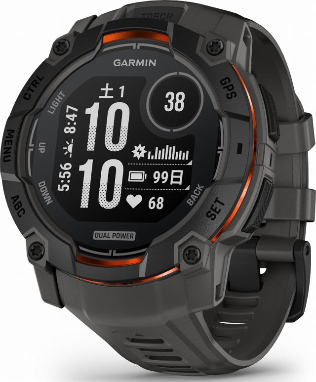 ガーミン Instinct 3 Dual Power 50mm Black / Charcoal【Suica対応】スマートウォッチ 010-02935-30[0100293530] 返品種別A