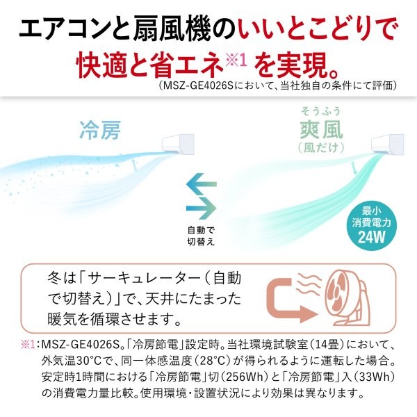 三菱 【2026年モデル】【標準工事セットエアコン】 霧ヶ峰 MSZ-GE2226-W返品種別A_5