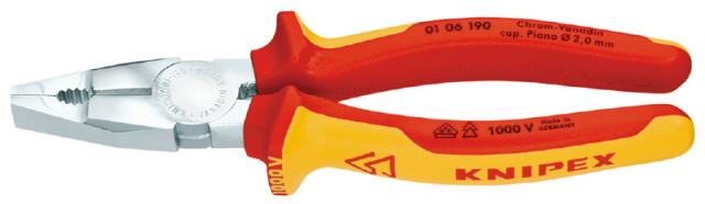 クニペックス 01 06 190 絶縁ペンチ 1000V 190mmKNIPEX[0106190KNIPEX] 返品種別B