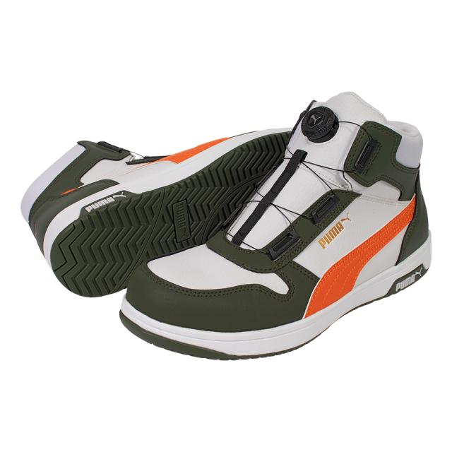 プーマ HERITAGE FRONTCOURT DISC MID ホワイト×グリーン 28.0cm JSAA規格 A種 PUMA SAFETY 63.222.0-WH/GRN-28.0返品種別B
