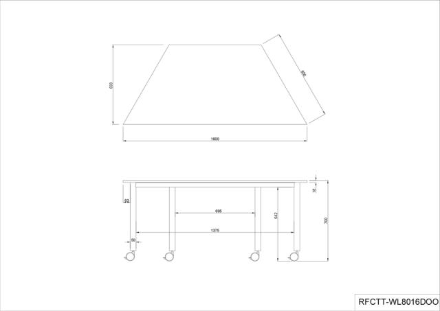 アールエフヤマカワ RFCTT-WL8016DWH キャスターテーブル 台形 間口1600×奥行693×高さ700mm（ホワイト）[RFCTTWL8016DWH] 返品種別A_4